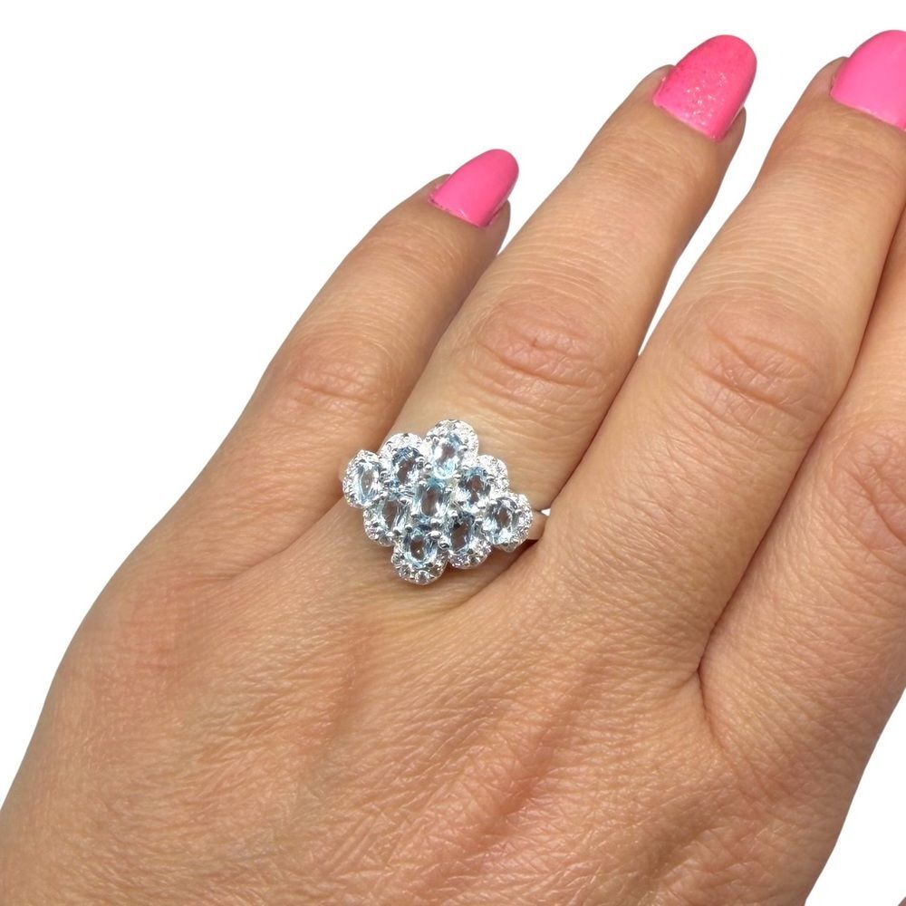 Moissanite Diamond & Blue Topaz Ring Size 6 Solid 925 Sterling Silver